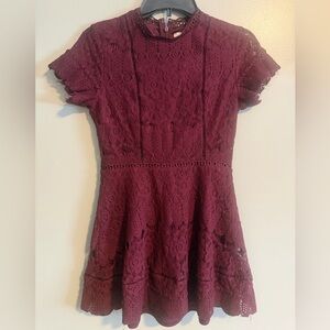 Altar'd State Burgundy Lace Fit and Flare mini dress Cass/Rylan style size small